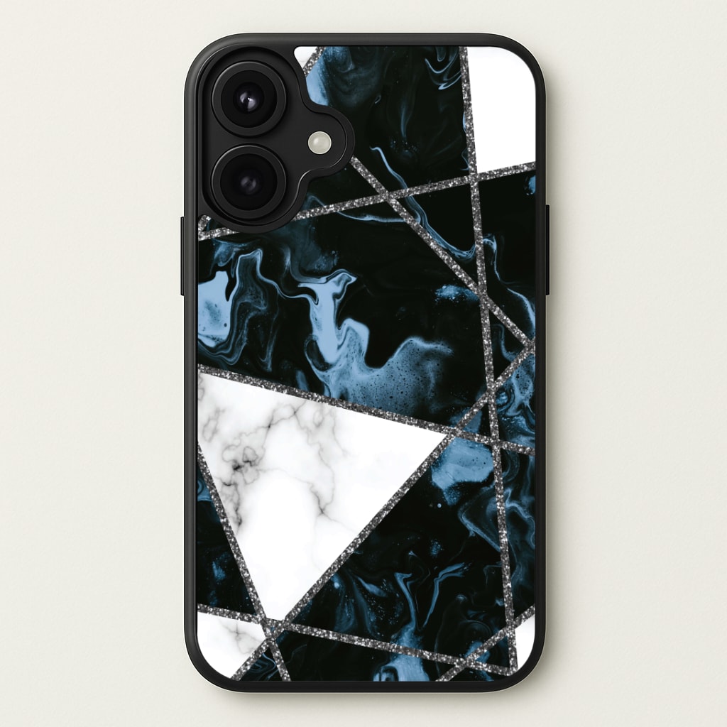 Dark Blue Marble And Silver Collage Phone Case