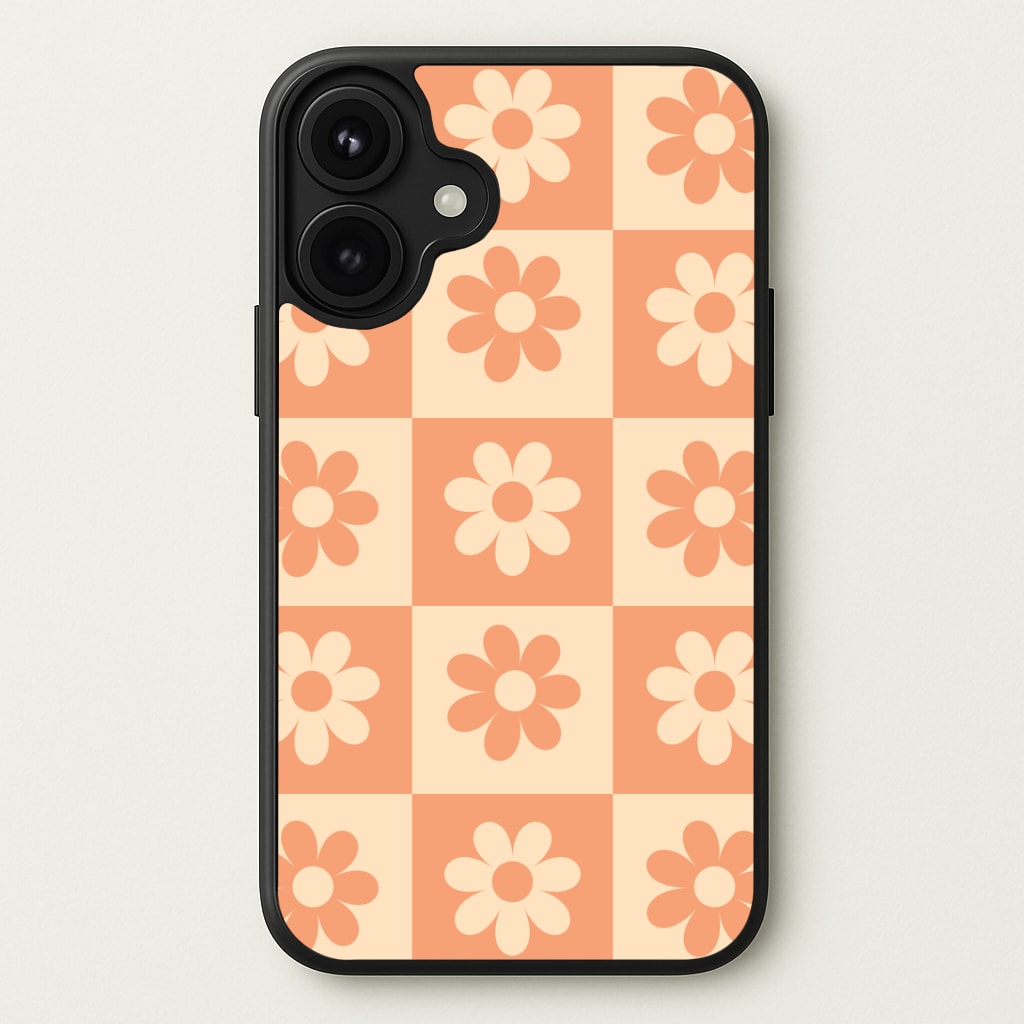 Checkered Flowers Orange Phone Case