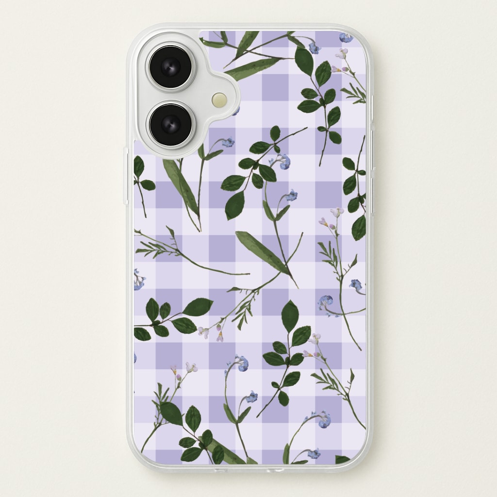 Checkered Pressed Flowers Pattern Phone Case
