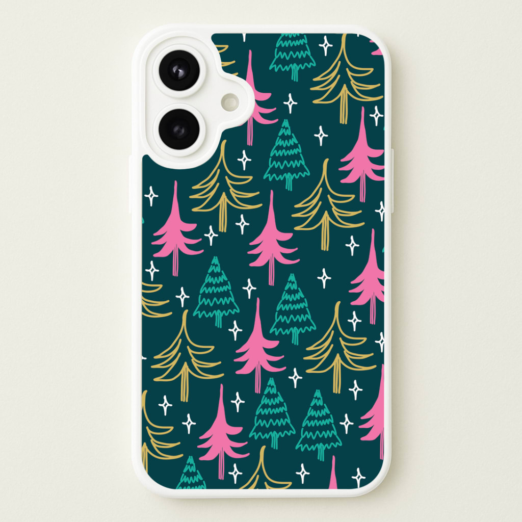 Colourful Sketched Christmas Trees Pattern Phone Case