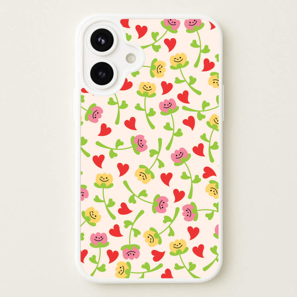 Smiley Tulips And Hearts Pattern Phone Case
