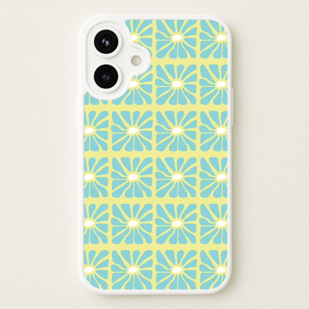 Square Abstract Flowers Blue Phone Case