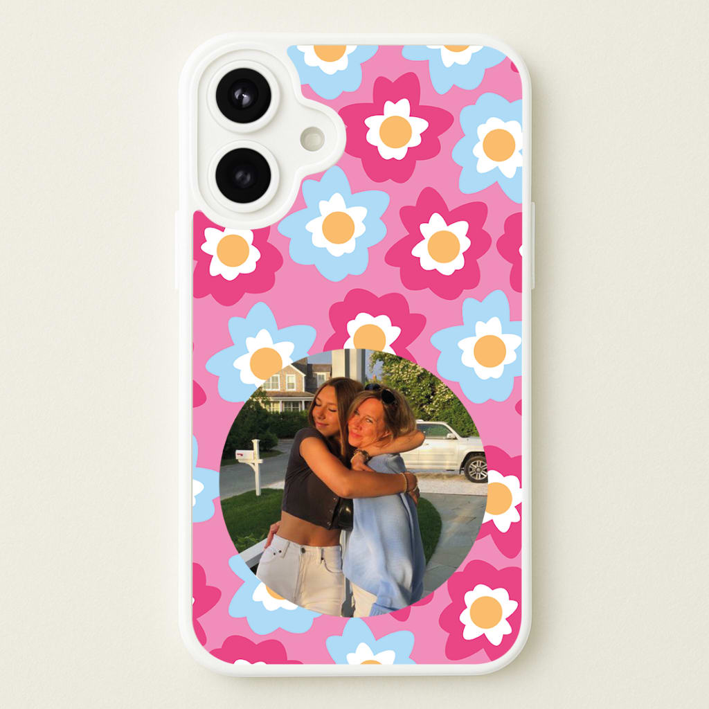 Pink And Blue Flower Pattern - Personalised Mother's Day Phone Case