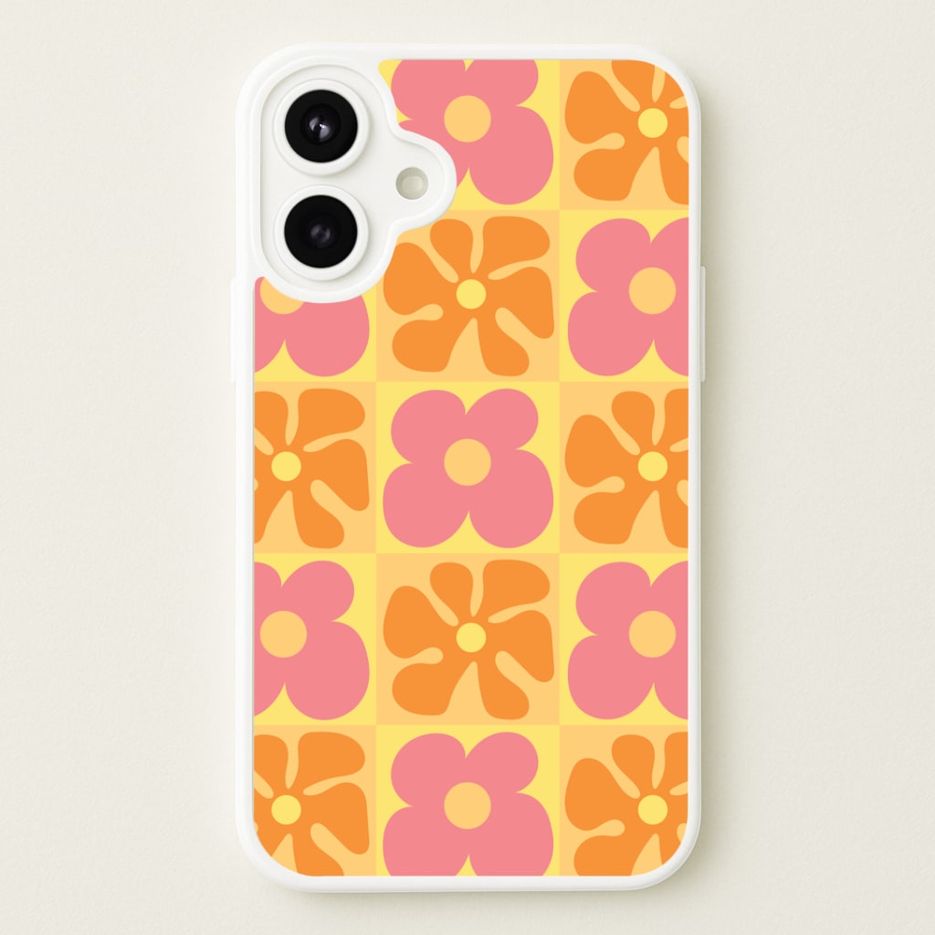 Summer Flowers Checkered Pattern Phone Case