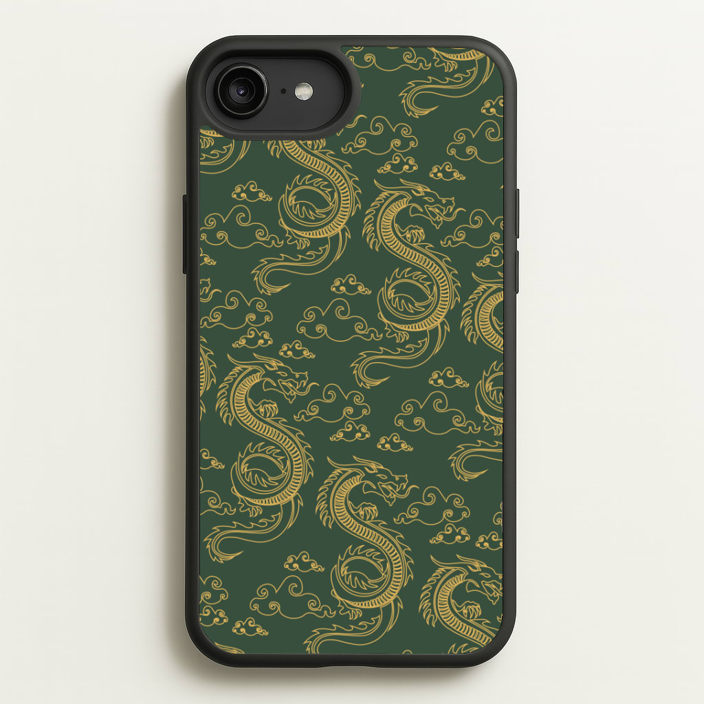 Green And Gold Dragon Pattern Phone Case