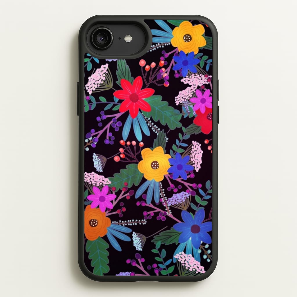 Black & Colourful Floral Pattern Phone Case