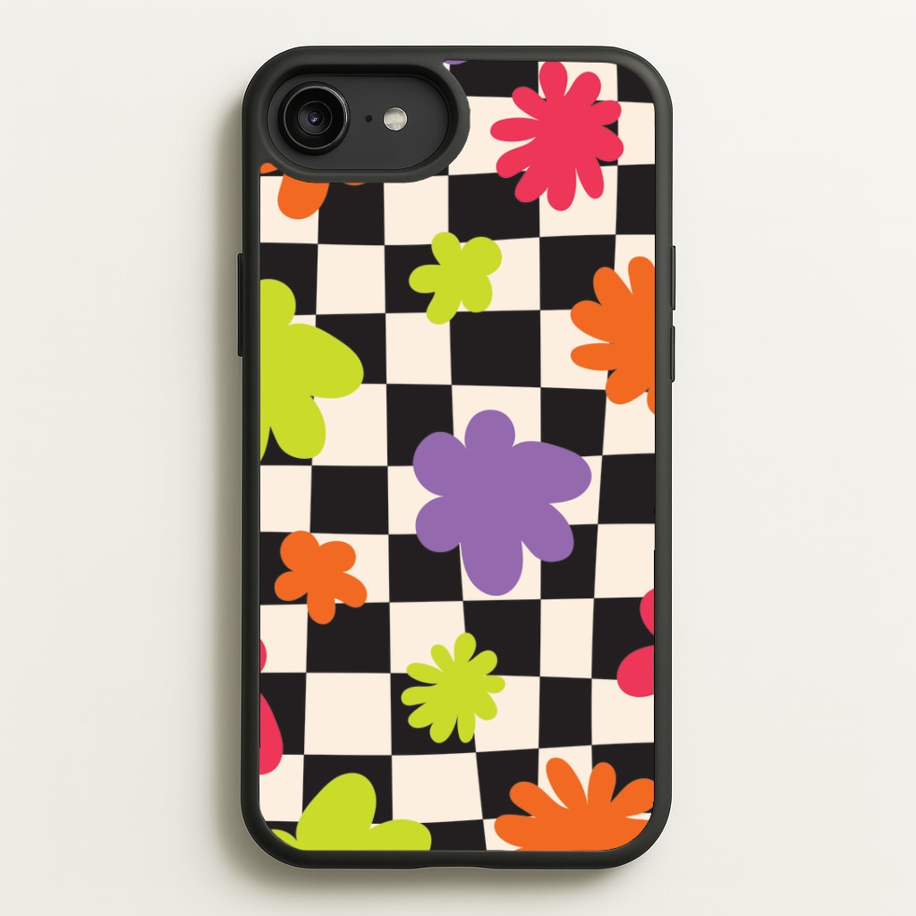 Abstract Flowers Checkered Pattern Phone Case