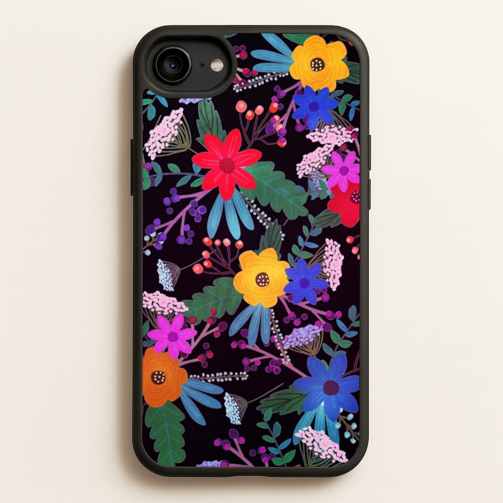 Black & Colourful Floral Pattern Phone Case