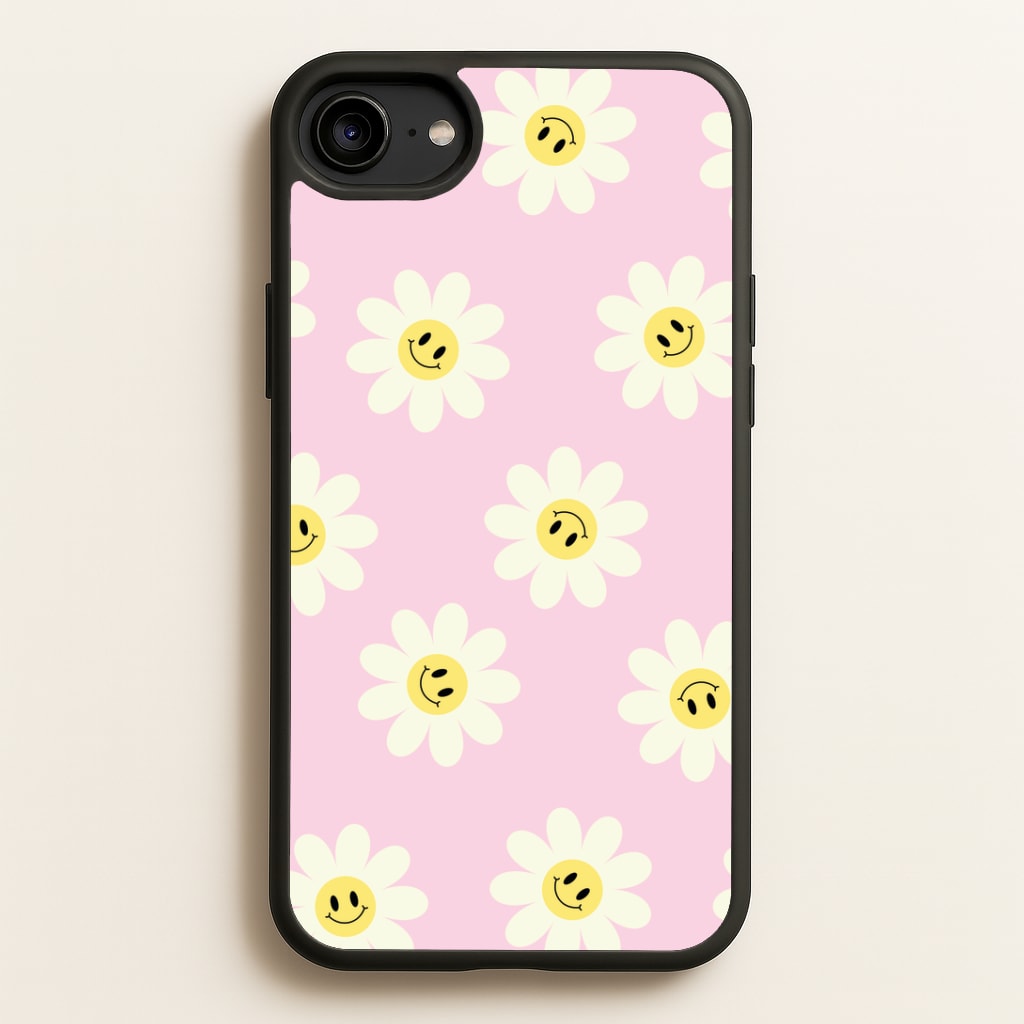 Pastel Pink Smiley Daisies Pattern Phone Case