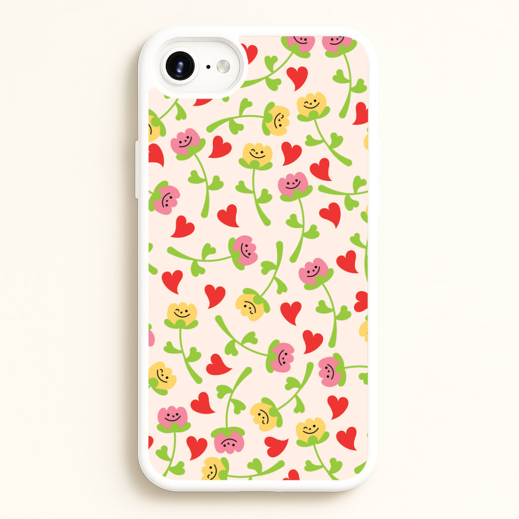 Smiley Tulips And Hearts Pattern Phone Case