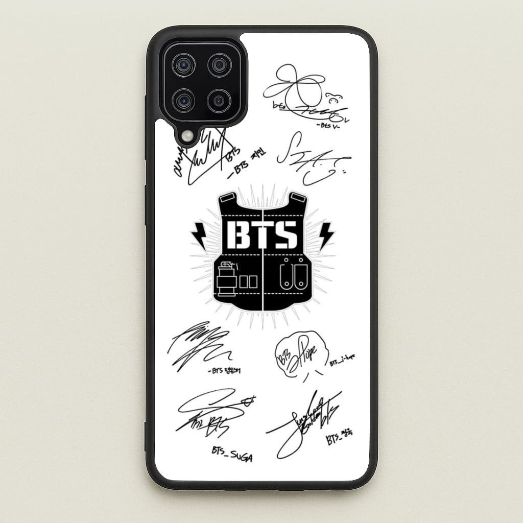 White K-Pop Band Army Logo and Signatures Phone Case