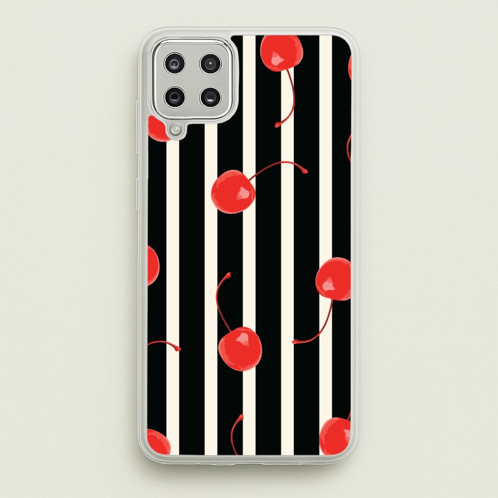 Black And White Stripes With Cherries Phone Case