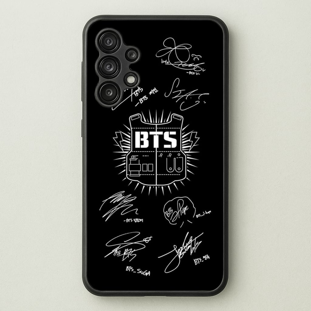 Black K-Pop Band Army Logo and Signatures Phone Case