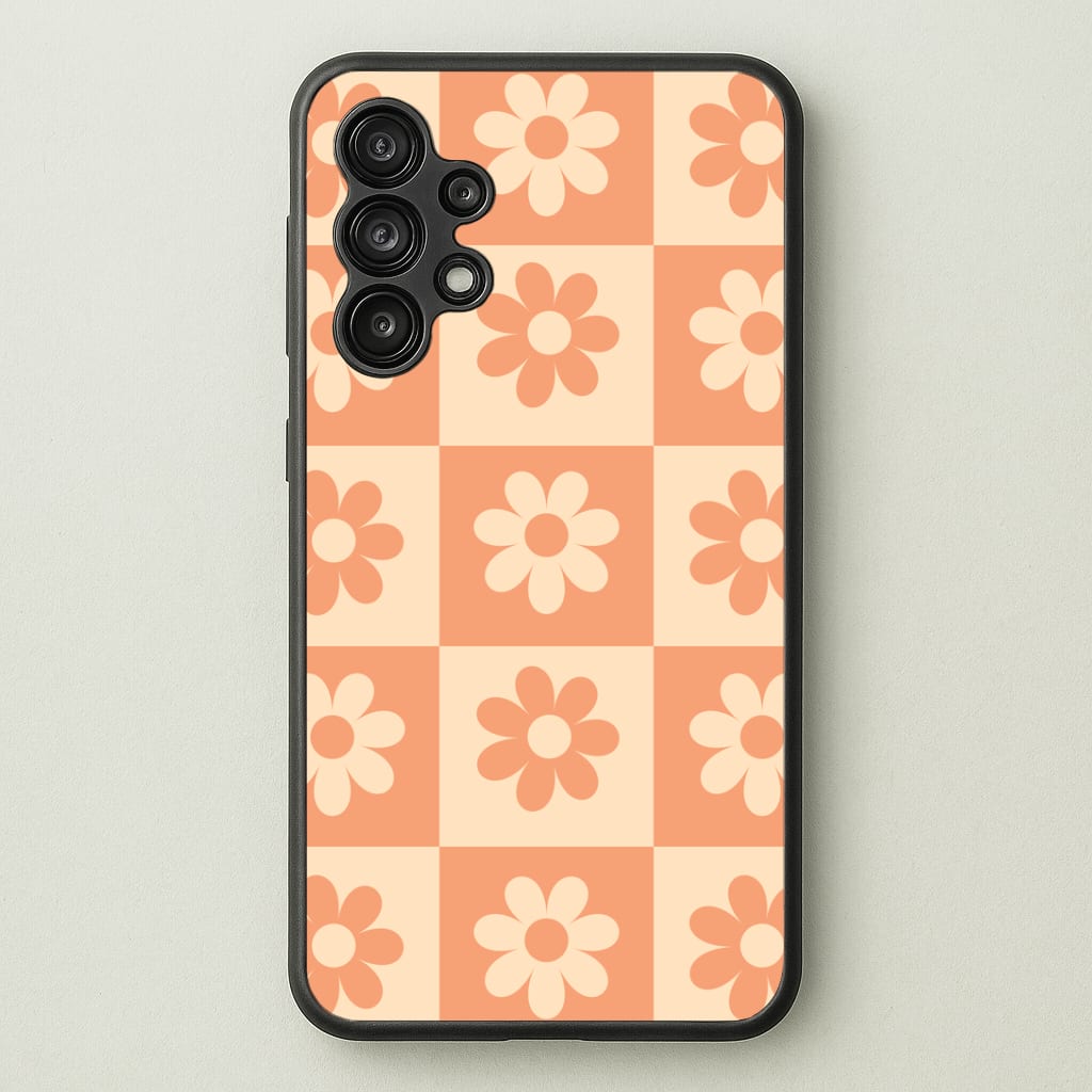 Checkered Flowers Orange Phone Case