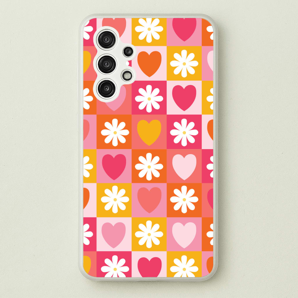 Checked Hearts And Flowers - Spring Patterns Phone Case