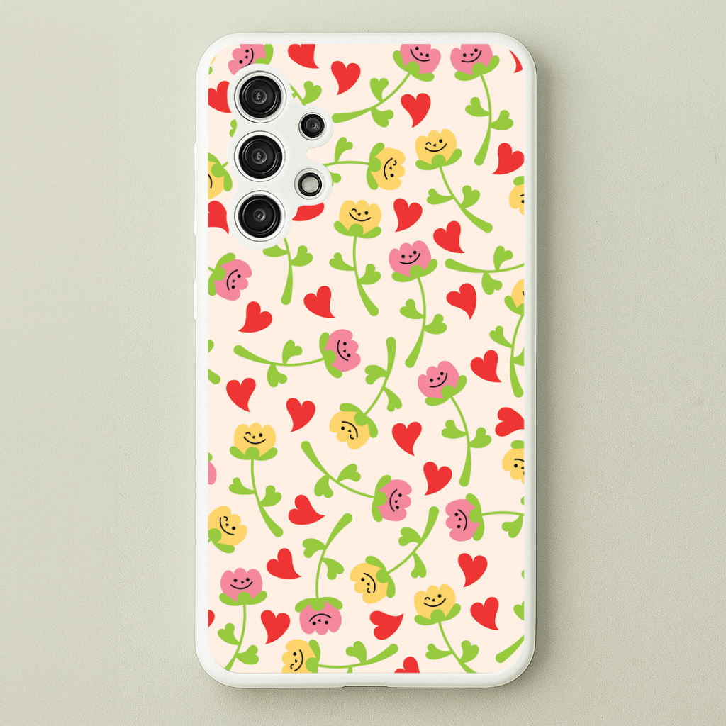 Smiley Tulips And Hearts Pattern Phone Case
