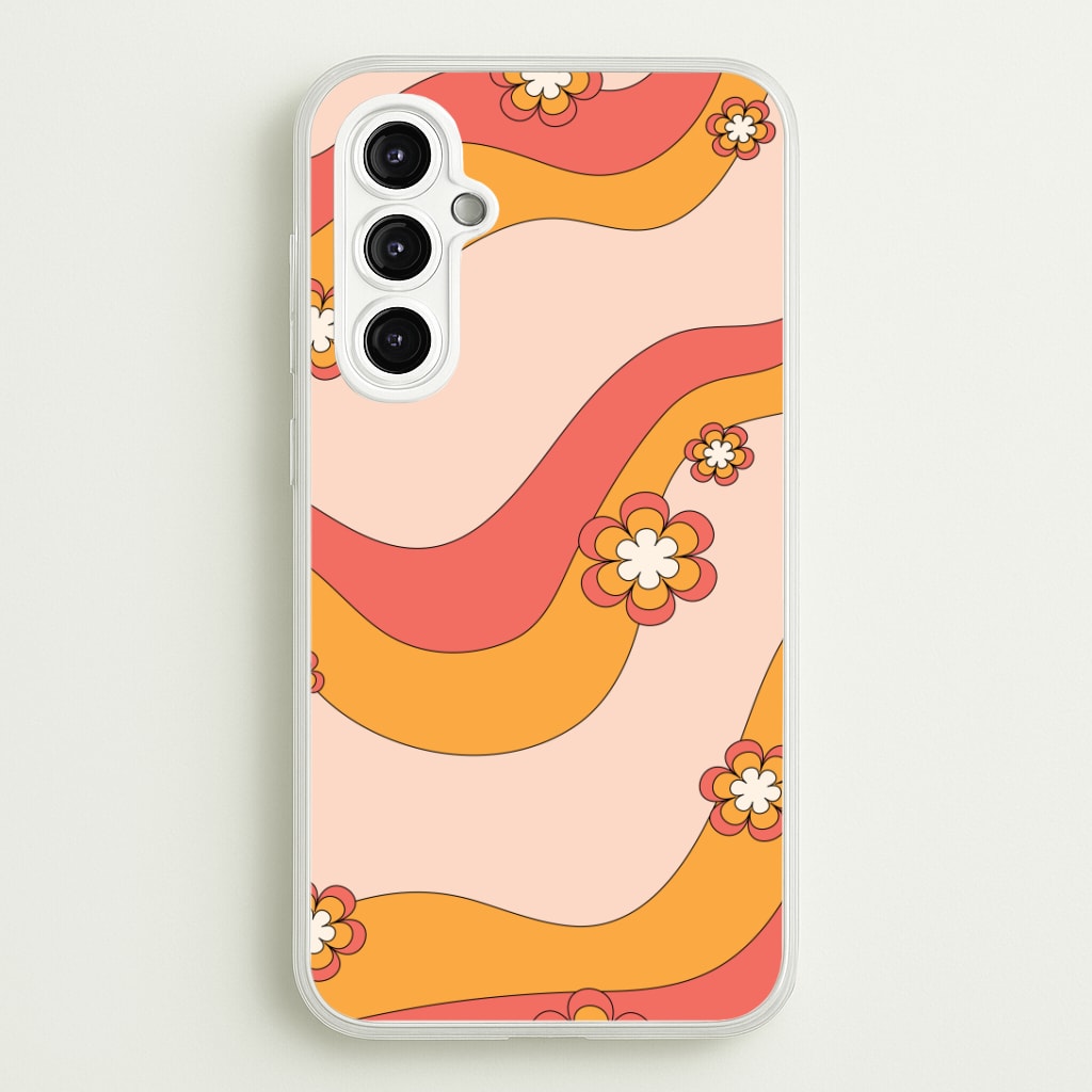 Waves And Flowers Orange Retro Pattern Phone Case