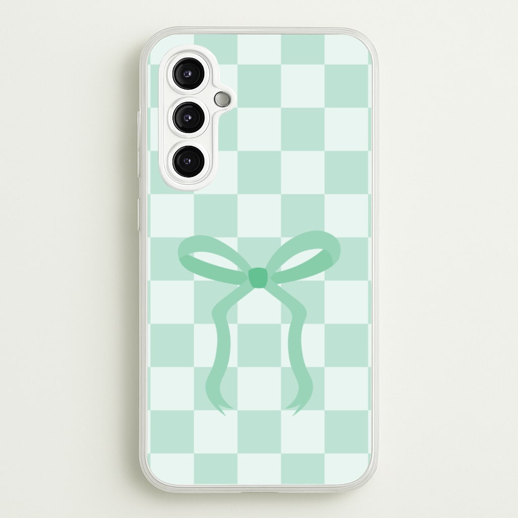 Checkered Coquette Bow Cyan Phone Case