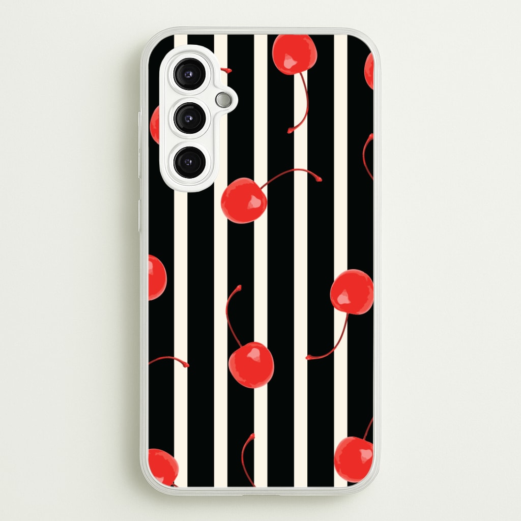 Black And White Stripes With Cherries Phone Case