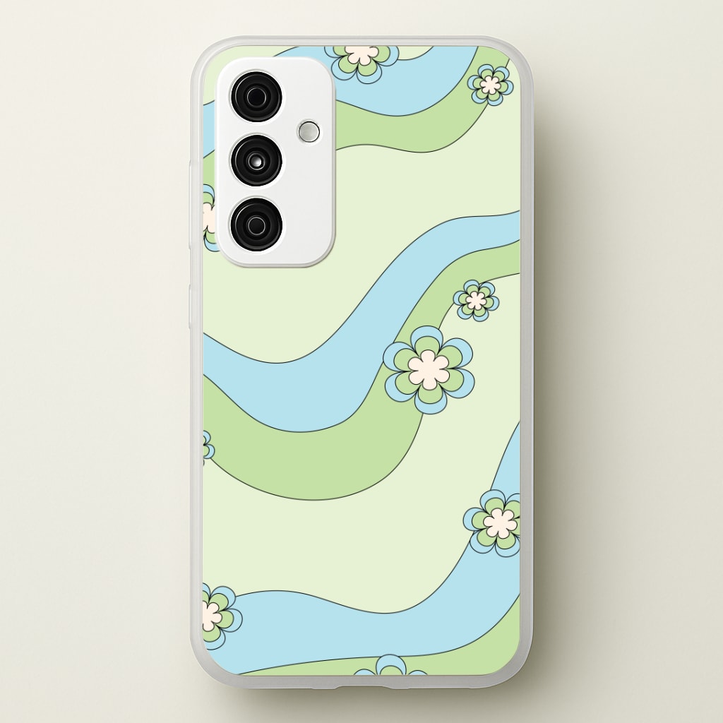 Waves And Flowers Green Retro Pattern Phone Case
