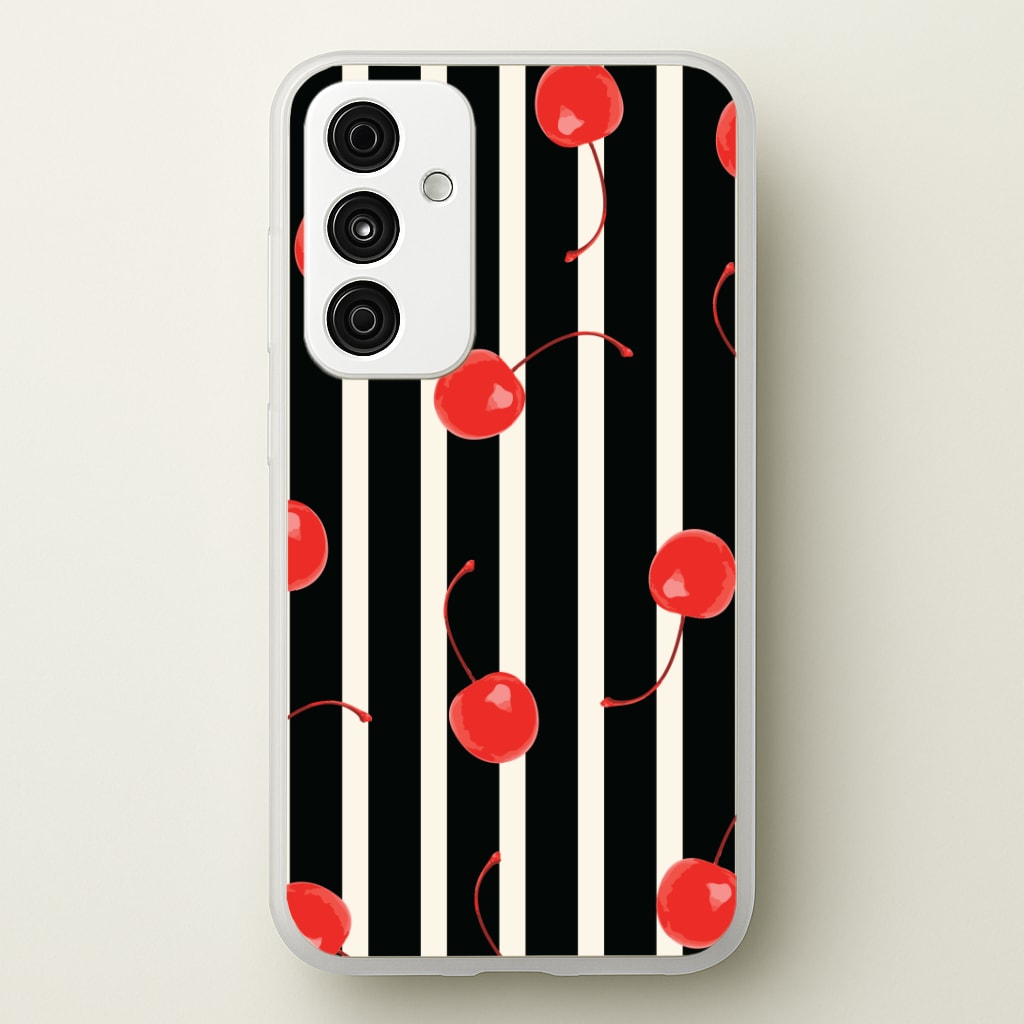 Black And White Stripes With Cherries Phone Case