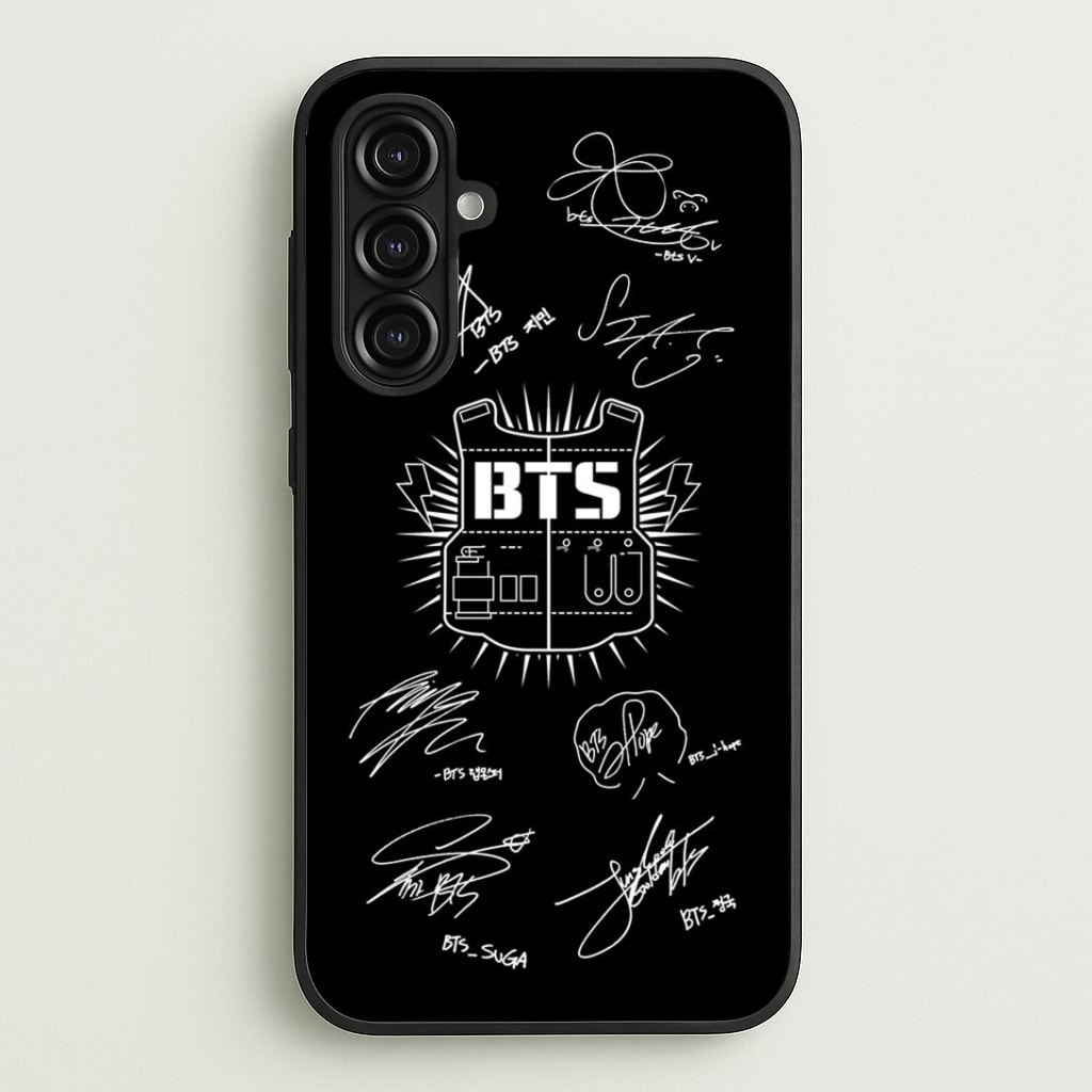 Black K-Pop Band Army Logo and Signatures Phone Case