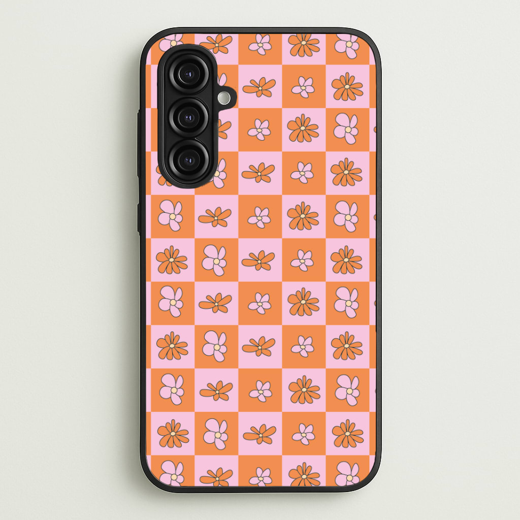 Orange And Pink Checked - Floral Patterns Phone Case