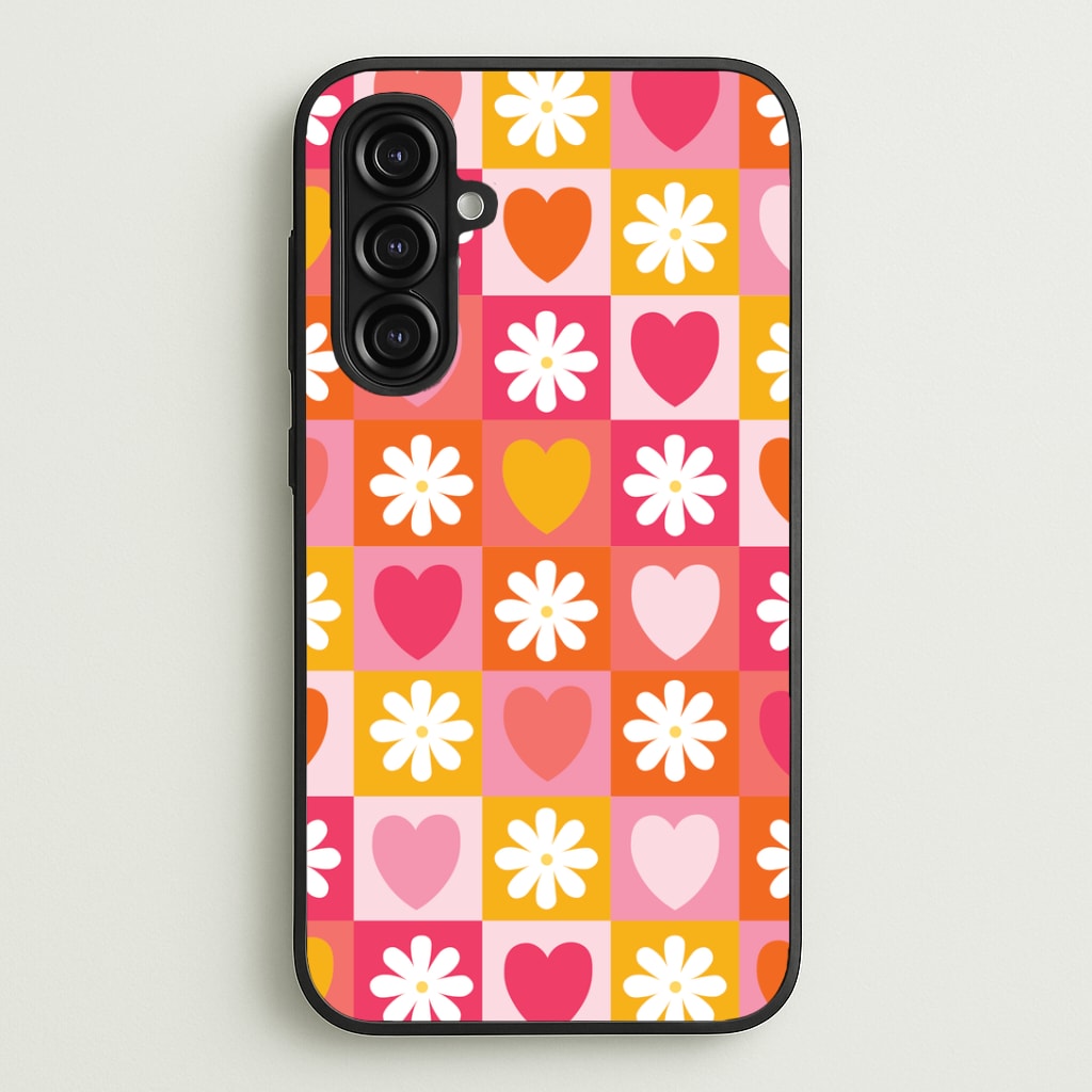 Checked Hearts And Flowers - Spring Patterns Phone Case