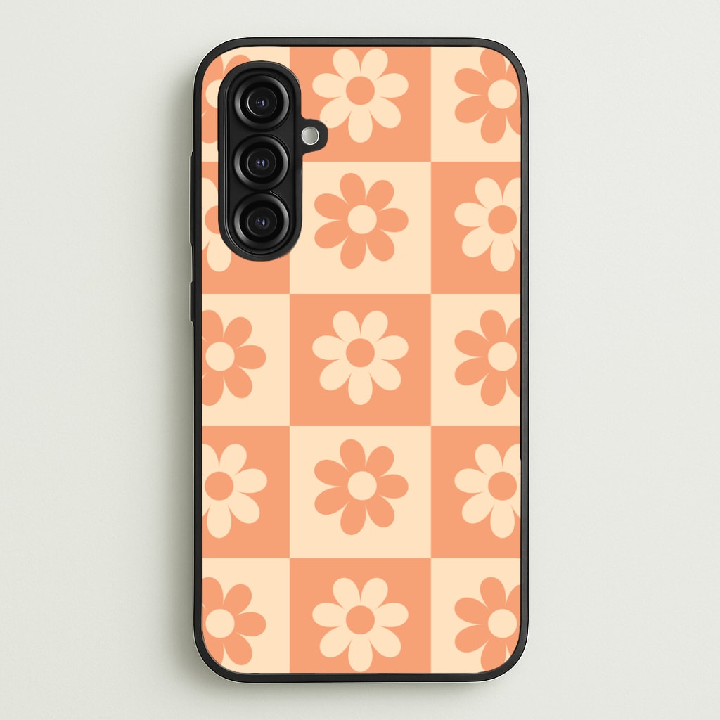 Checkered Flowers Orange Phone Case