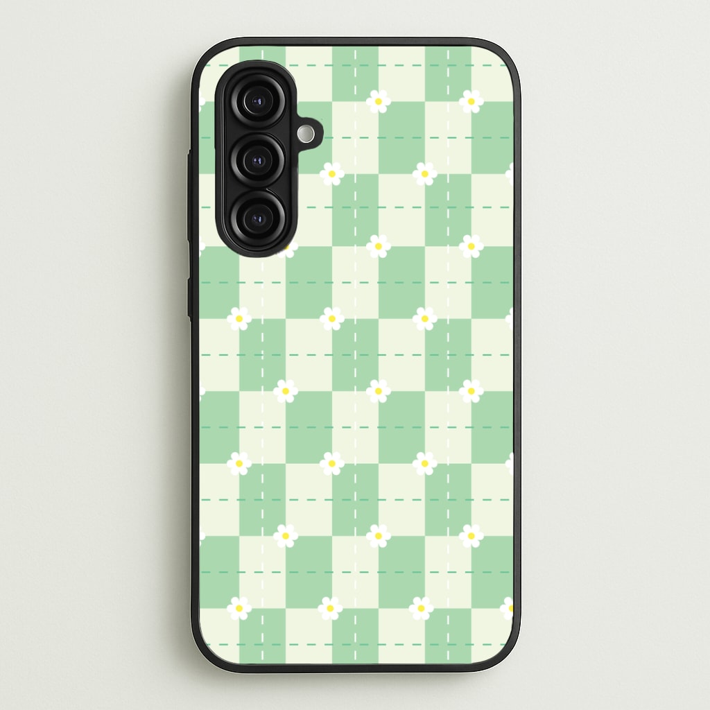 Green Plaid Daisies Phone Case