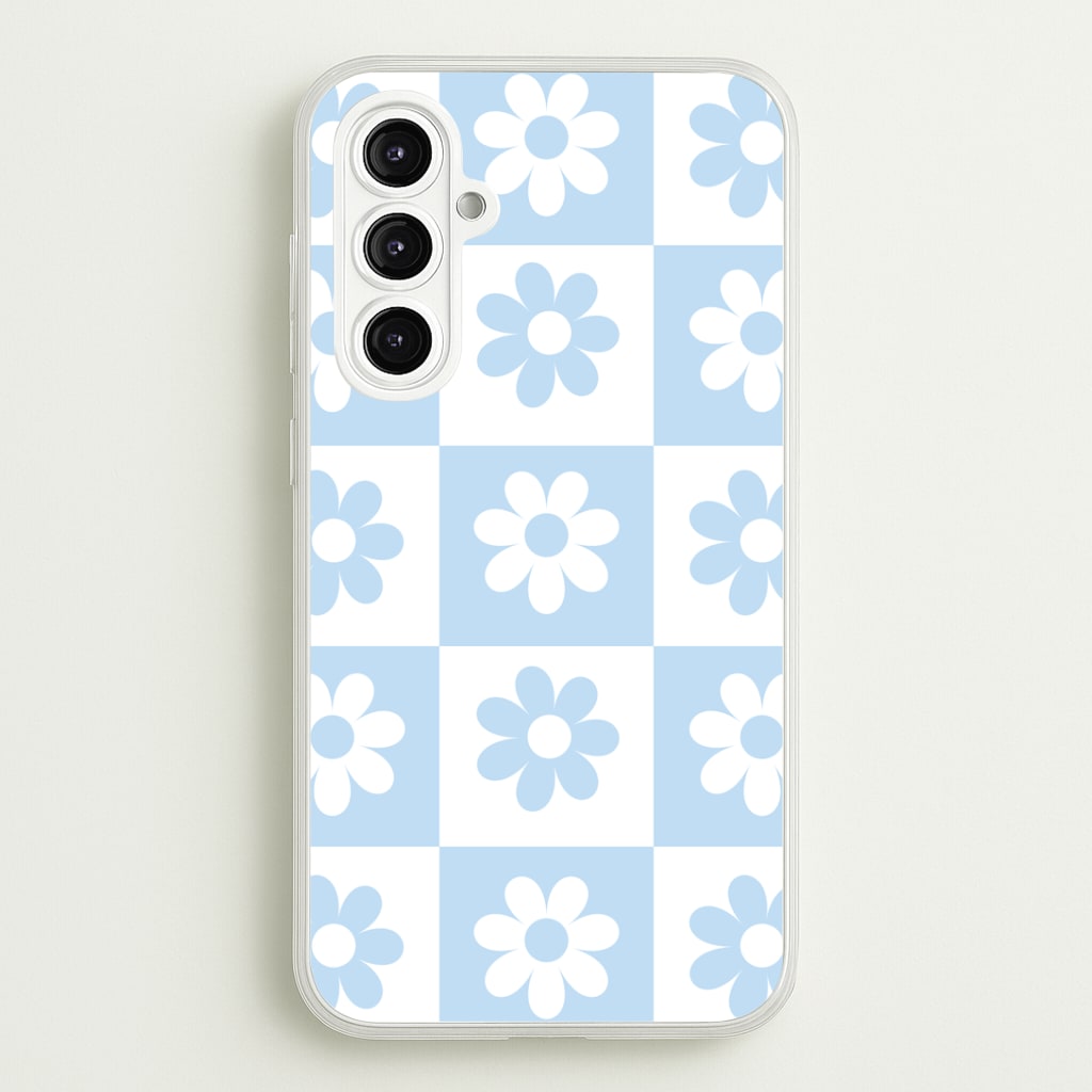 Checkered Flowers Blue Phone Case