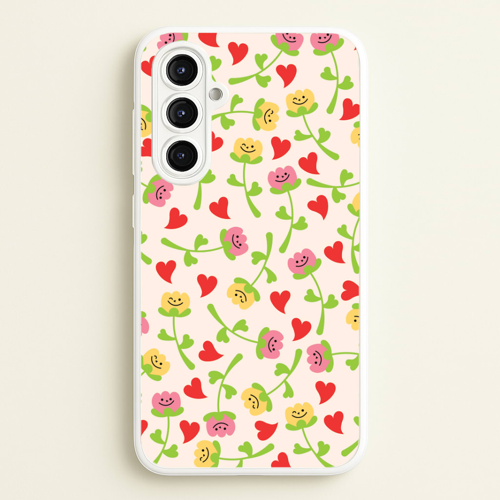 Smiley Tulips And Hearts Pattern Phone Case