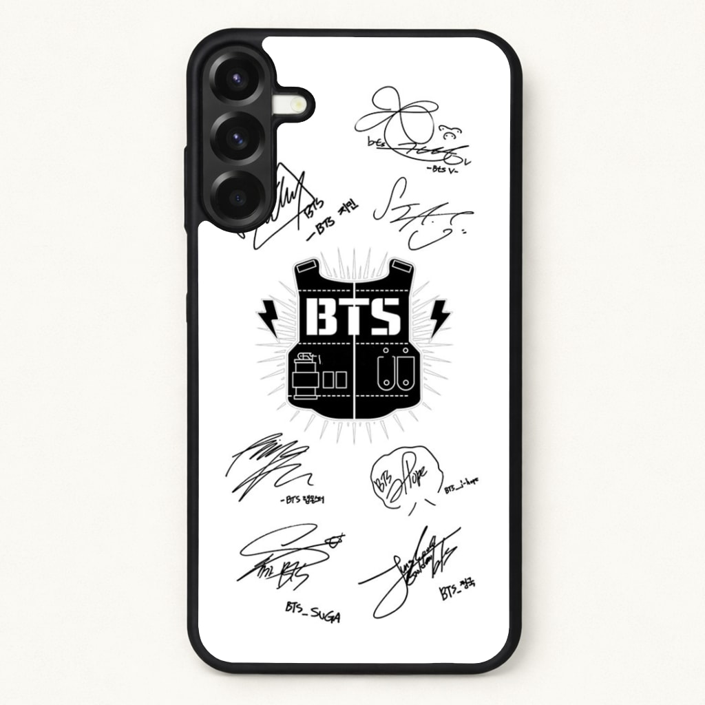 White K-Pop Band Army Logo and Signatures Phone Case