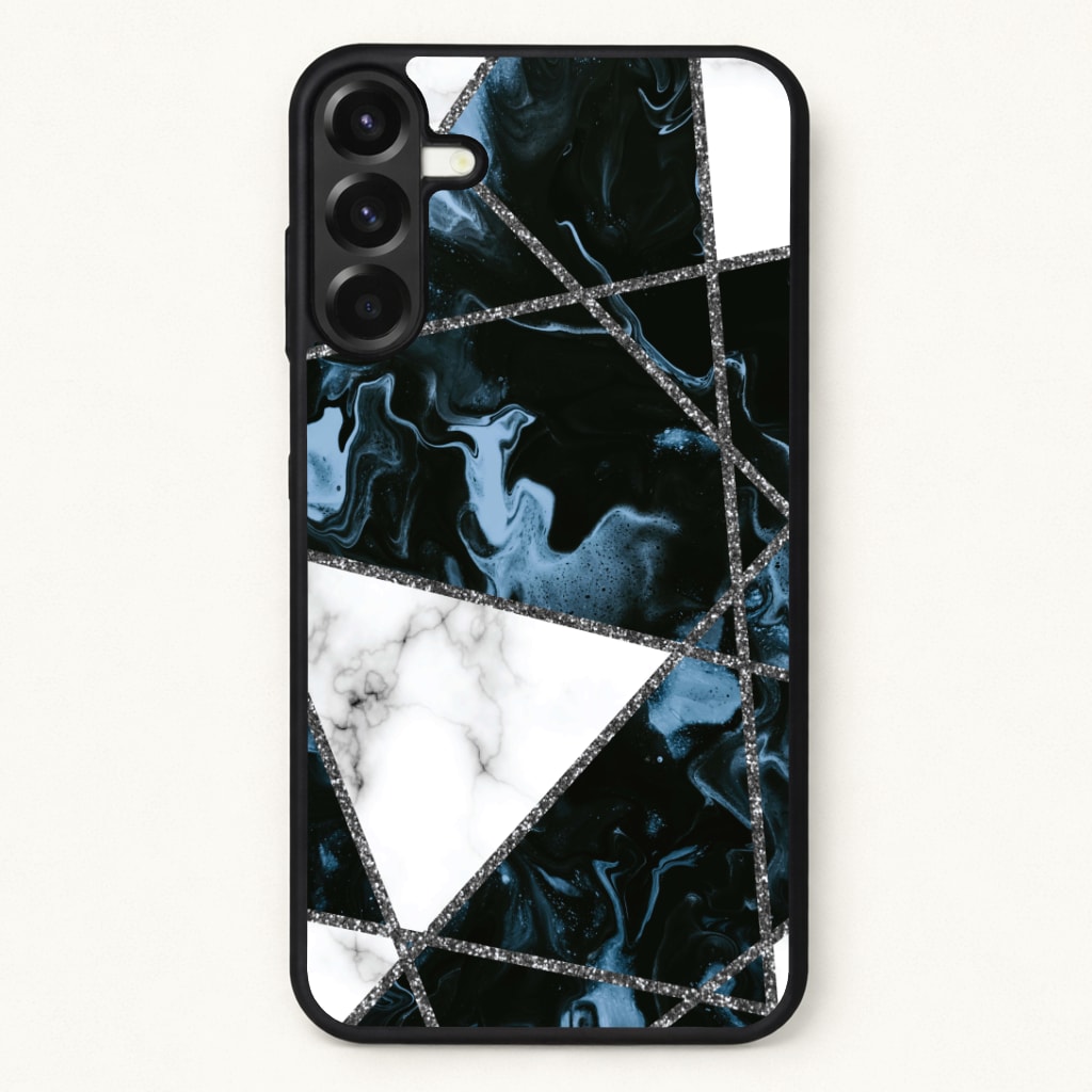Dark Blue Marble And Silver Collage Phone Case