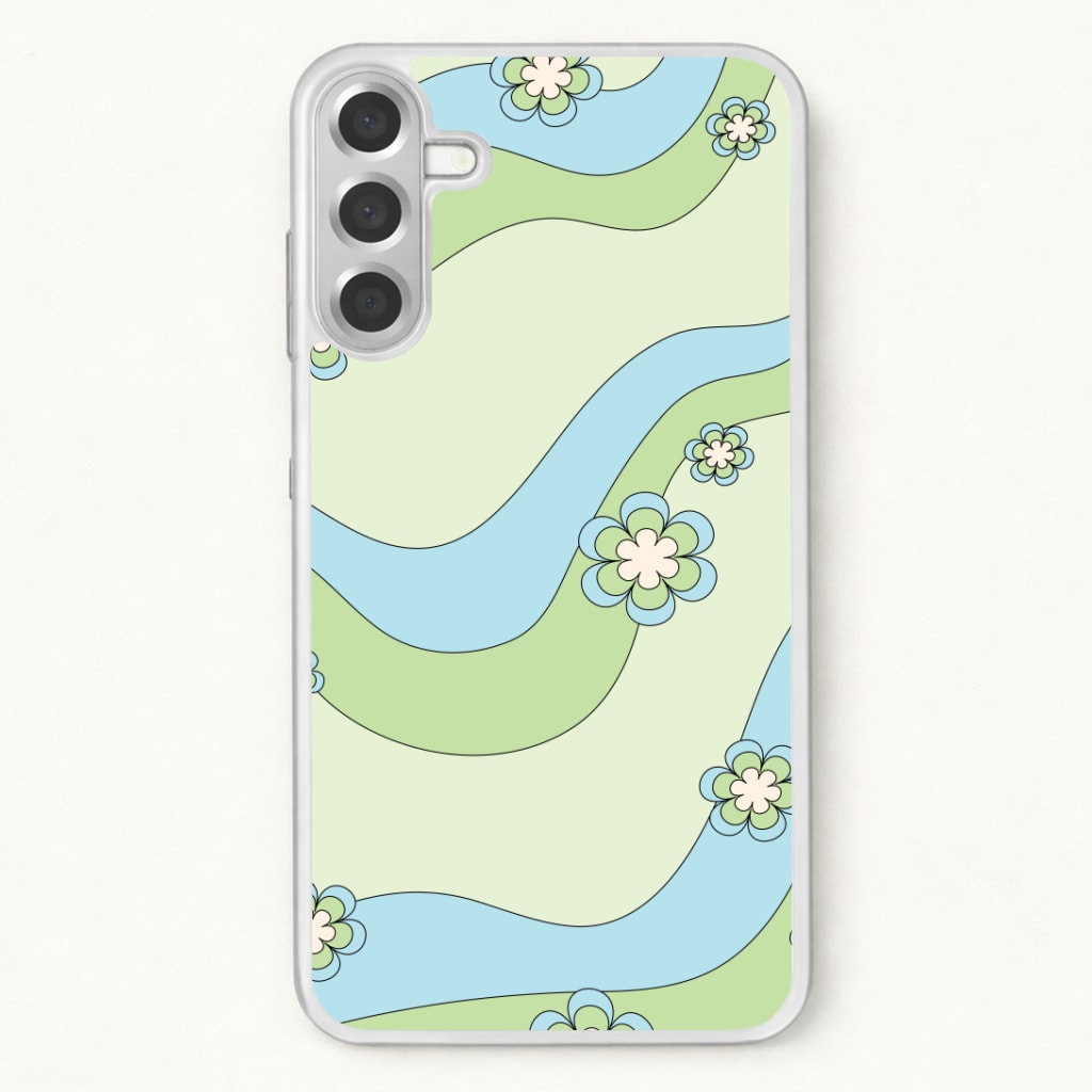 Waves And Flowers Green Retro Pattern Phone Case