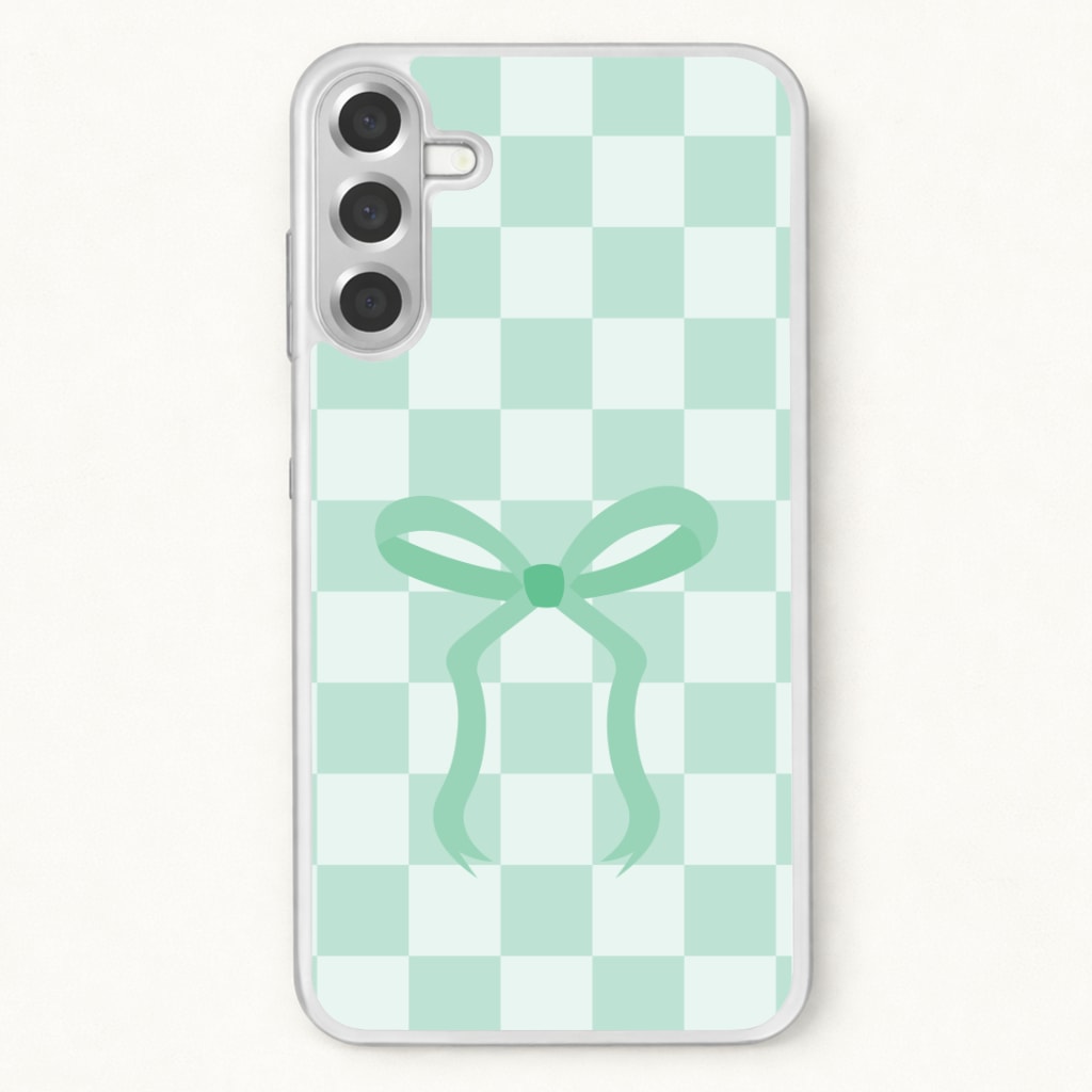 Checkered Coquette Bow Cyan Phone Case