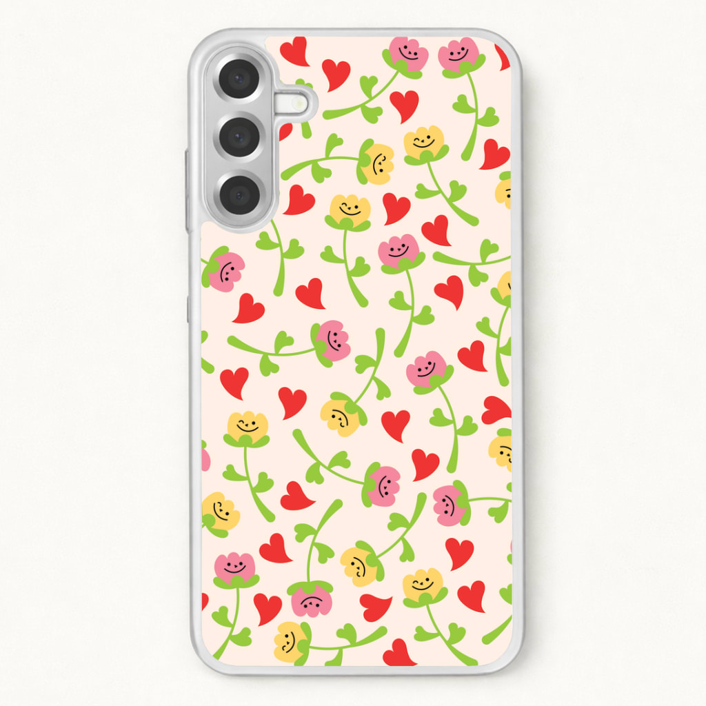 Smiley Tulips And Hearts Pattern Phone Case