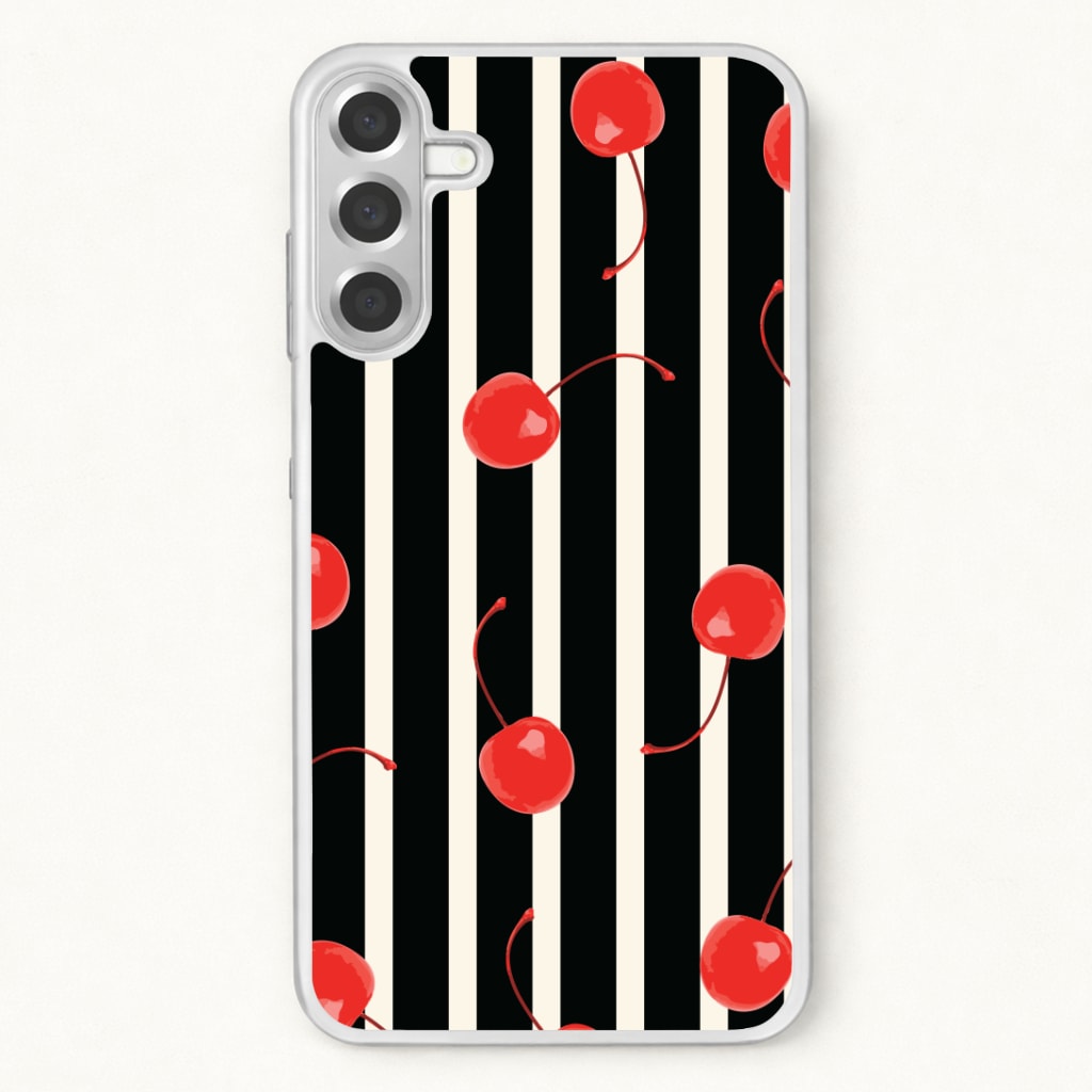 Black And White Stripes With Cherries Phone Case