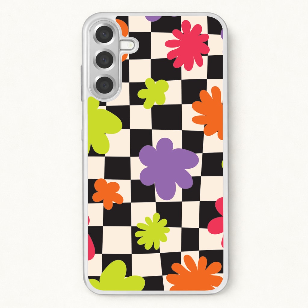 Abstract Flowers Checkered Pattern Phone Case