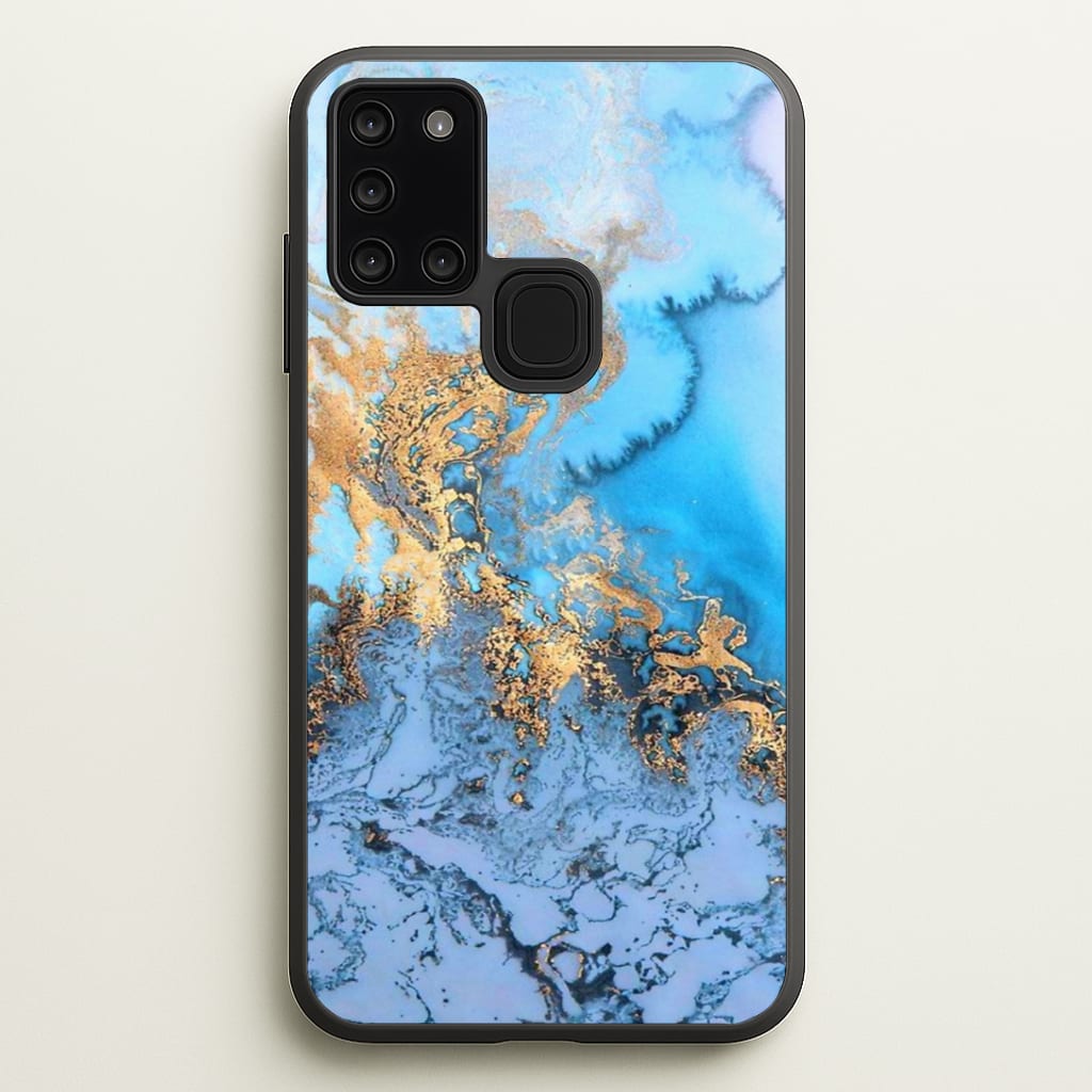 Sea Blue and Gold Marble Phone Case - Galaxy A21s / Standard