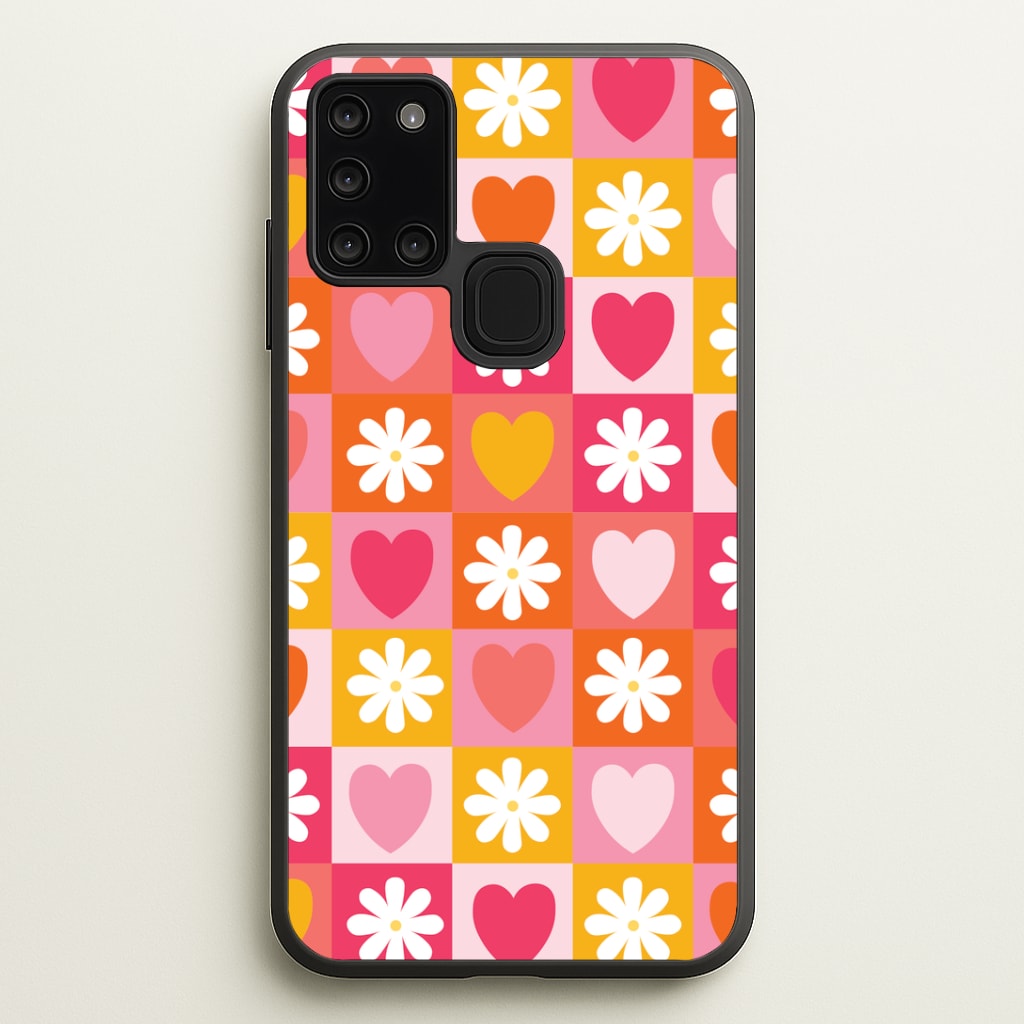 Checked Hearts And Flowers - Spring Patterns Phone Case