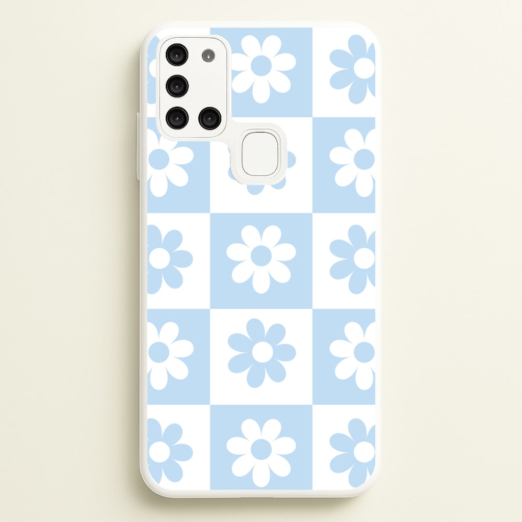 Checkered Flowers Blue Phone Case