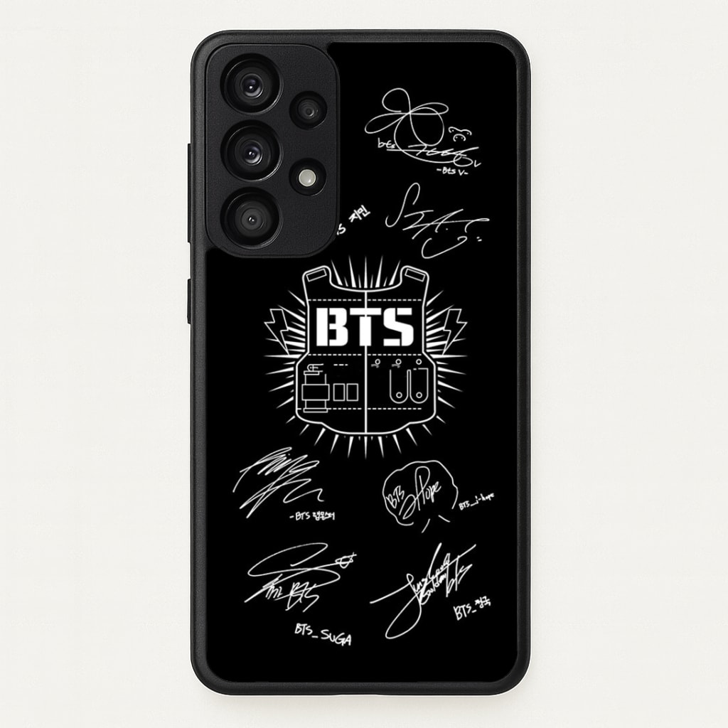 Black K-Pop Band Army Logo and Signatures Phone Case
