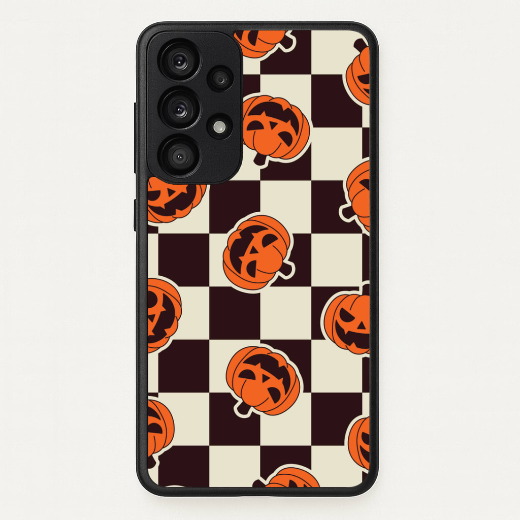 Pumpkin Stickers Checkered Pattern Phone Case