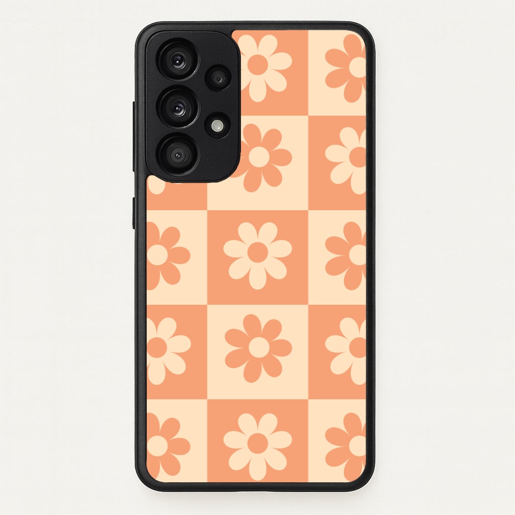 Checkered Flowers Orange Phone Case