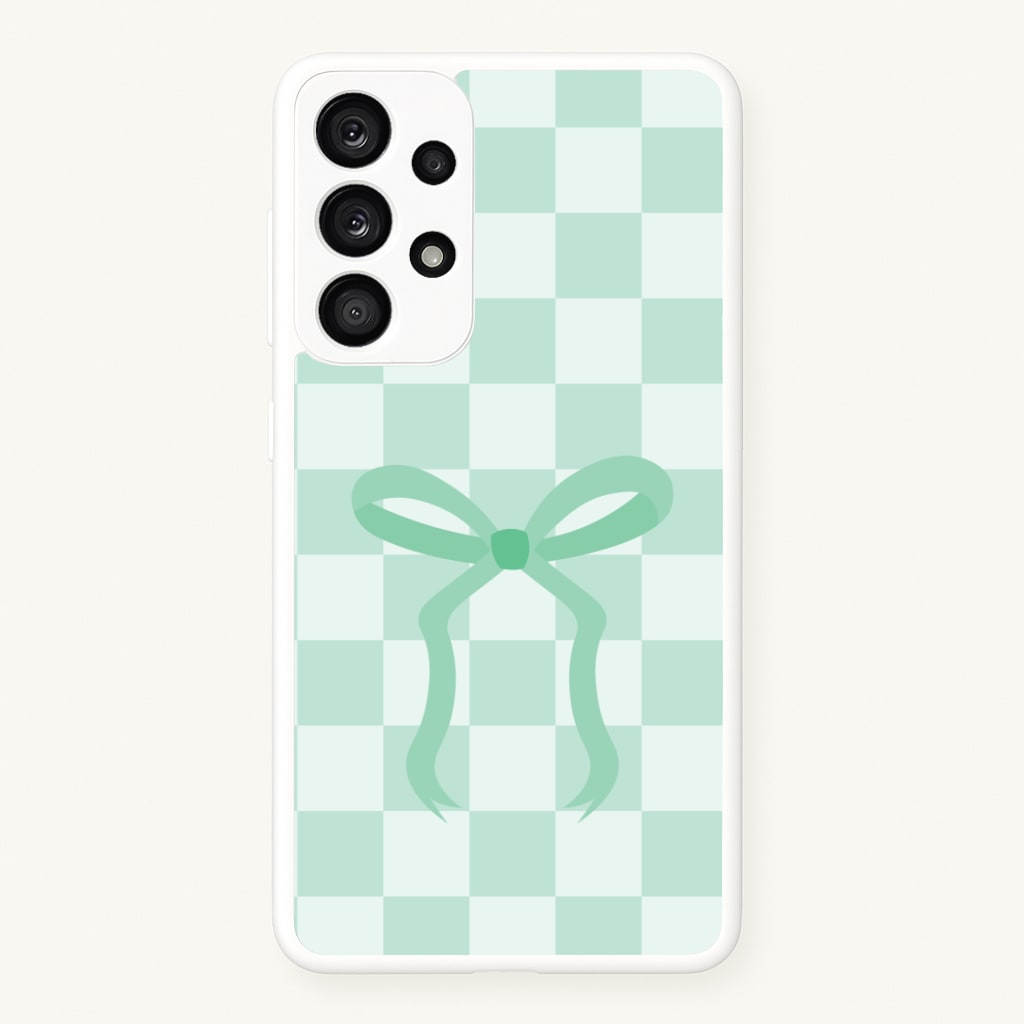 Checkered Coquette Bow Cyan Phone Case