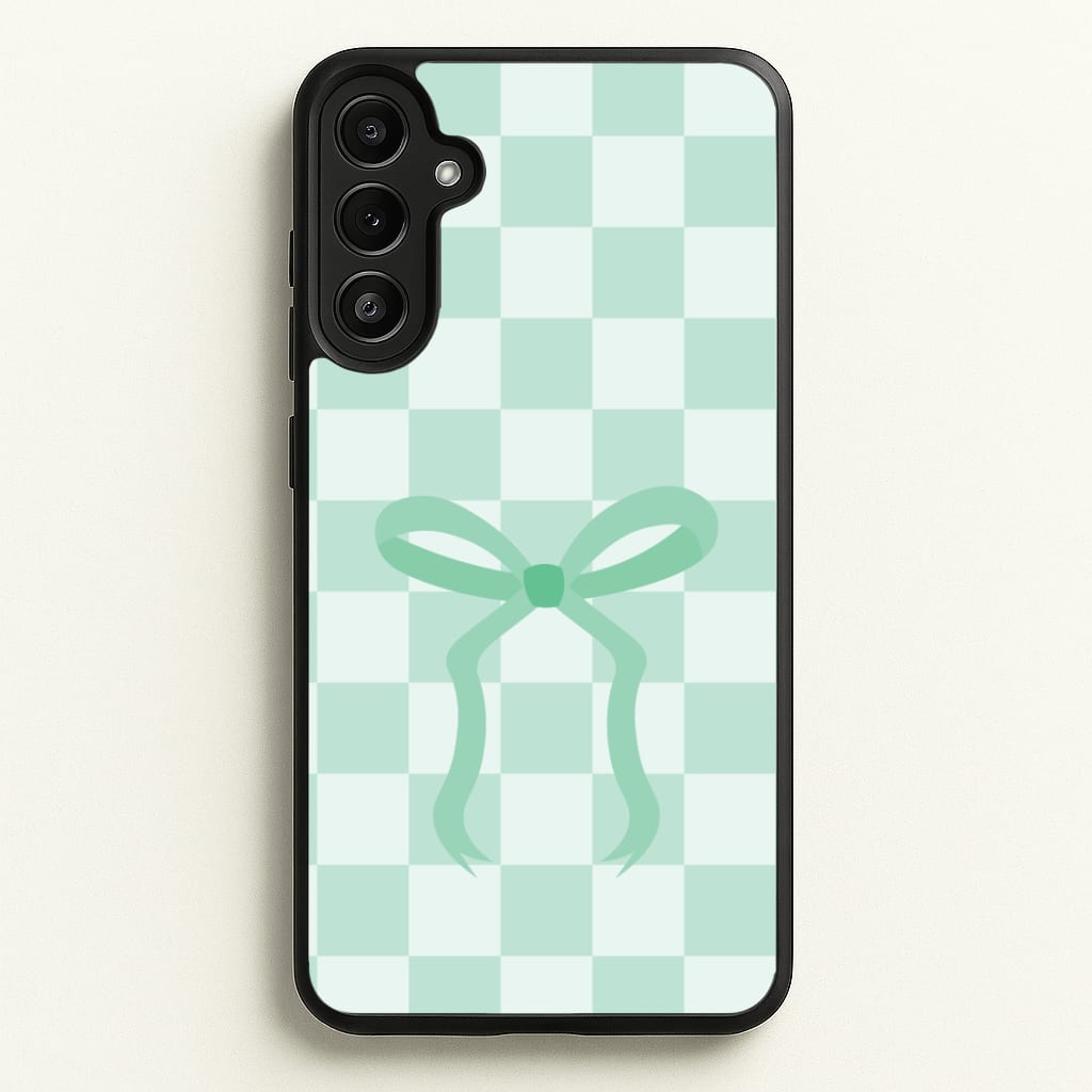 Checkered Coquette Bow Cyan Phone Case