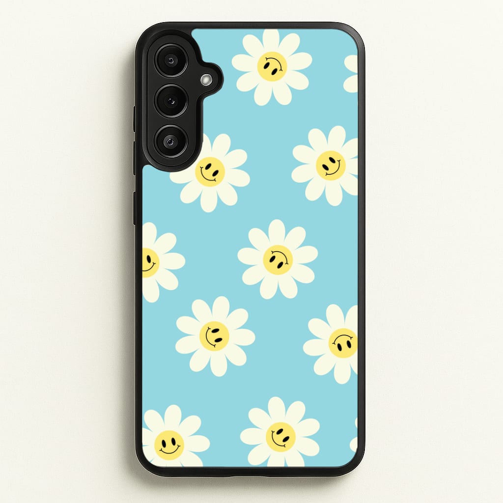 Pastel Blue Smiley Daisies Pattern Phone Case