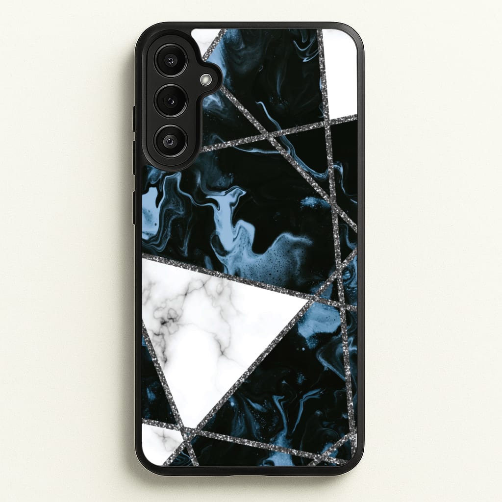Dark Blue Marble And Silver Collage Phone Case