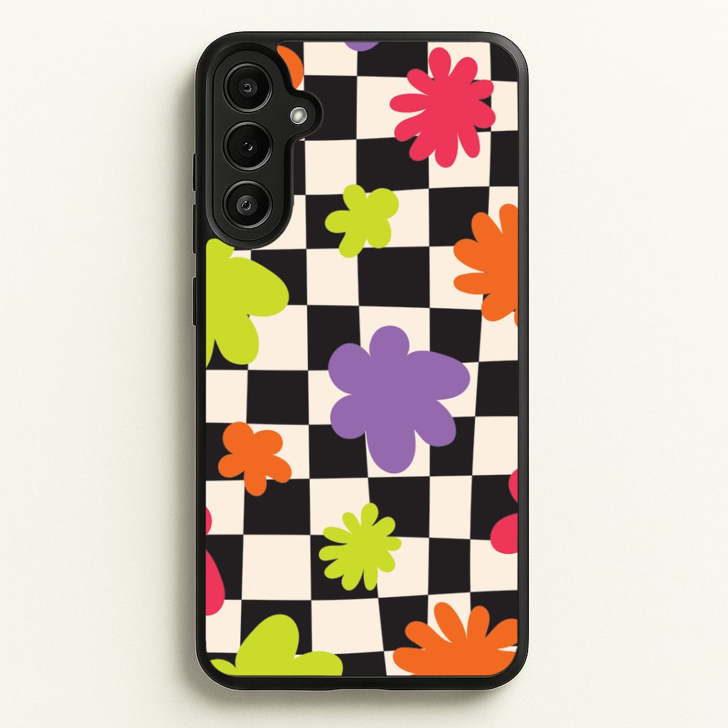 Abstract Flowers Checkered Pattern Phone Case